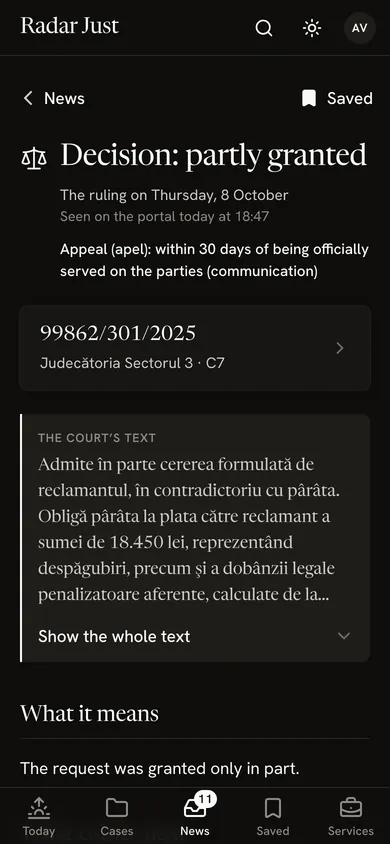 An update: Decision: partly granted, case 99862/301/2025, the deadline for an appeal and the court’s text, followed by what it means, said simply.