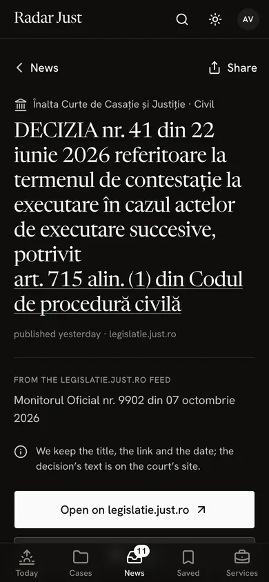 An ÎCCJ decision: the title, the number, the date of publication and the button that opens the official text.