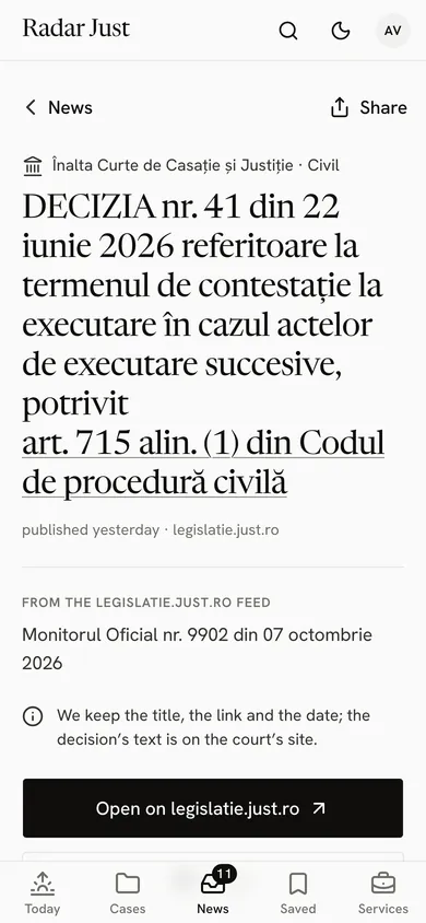 An ÎCCJ decision: the title, the number, the date of publication and the button that opens the official text.
