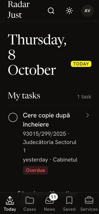 The Today screen at the largest text size: the date on three lines and the first task, the lines wrapped and nothing cut off.