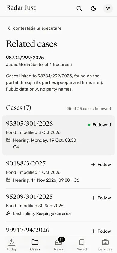 The list of a case's related cases: the same base number at other courts.