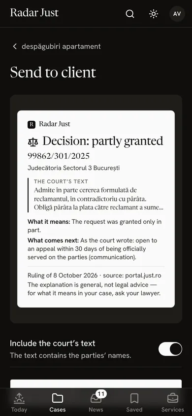 The card for the client, with the ruling explained and the note that the explanation is general.