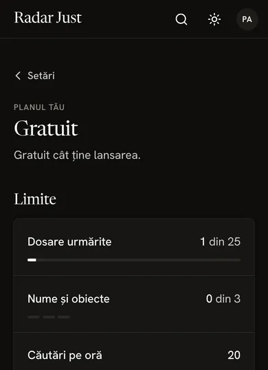 Ecranul Plan: planul Gratuit și limitele lui, cu cât e folosit din fiecare.
