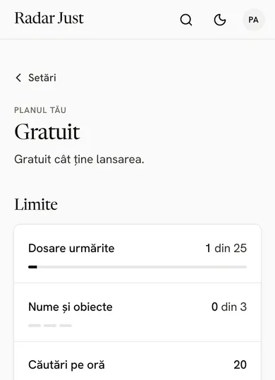 Ecranul Plan: planul Gratuit și limitele lui, cu cât e folosit din fiecare.