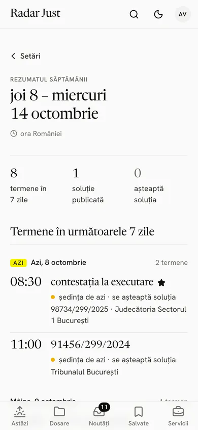 Ecranul Rezumatul săptămânii: termenele din zilele următoare și soluțiile publicate.