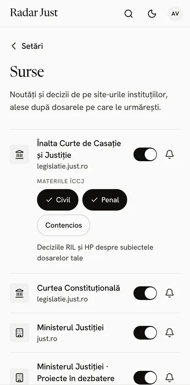 Ecranul Surse: Înalta Curte cu materiile alese, Curtea Constituțională, Ministerul Justiției și proiectele lui în dezbatere.